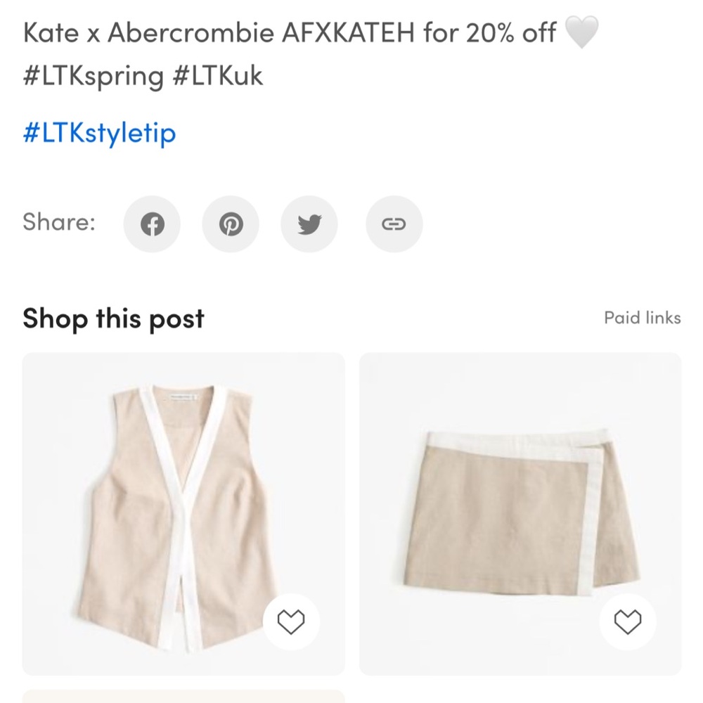 Kate X Abercrombie & Fitch Women's Linen Beige Vest and Skort Set.